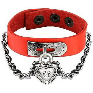 Bracelet Red Leather Bracelet Chain Linked Cubic Zirconia Heart Lock Charm