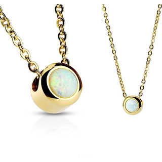 Necklace 316L Pendant with Chain IP Plated Bezeled White Opal Set
