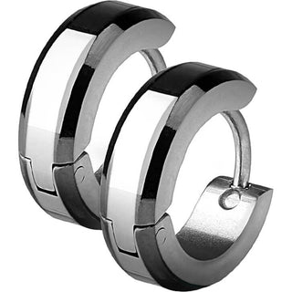 Earring 316L Hoop Earring Beveled Edges Brushed Steel Center 1 Pair Clicker