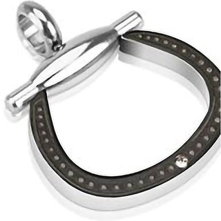 Pendant 316L Duo Tone Horseshoe with Single Cubic Zirconia Accent Couple Pendants 1 Pair
