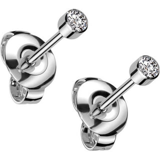 Titanium Stud Earring Titan Earring Studs Bezel Setting Cubic Zirconia 1 Pair