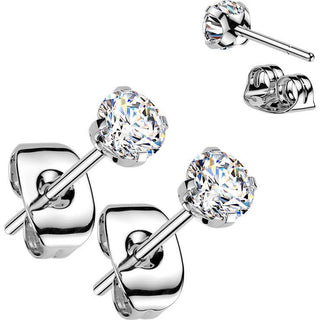 Titanium prong set cubic zirconia 1 pair