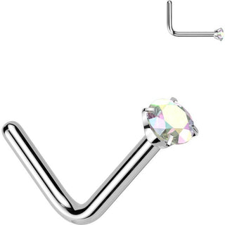 Titanium Nose L-Shape Zirconia Round Silver