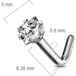 Titanium Nose L-Shape Square Zirconia Silver