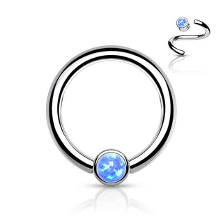 Titan Ring Kugel Flach Opal Silber Biegbar