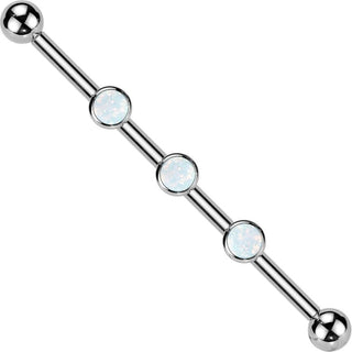 Titan Industrial Barbell 3 Zirkonia Opal Natursteine Zargenfassung Innengewinde