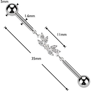Titanium Industrial Barbell wing zirconia marquise cut chain Internally Threaded