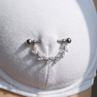 Titanium Nipple Piercing leafs zirconia Internally Threaded – getragen