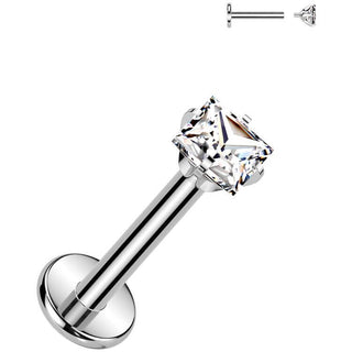 Titanium Labret Square zirconia Prong Setting Internally Threaded