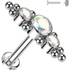 Titanium Labret 3 Zirconia Flat Silver Internally Threaded
