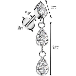 Titanium Labret Teardrop zirconia dangle Internally Threaded