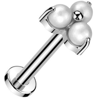 Titanium Labret 3 pearls triangle prong setting Internally Threaded