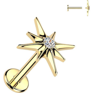 Titanium Labret cubic zirconia centered starburst Internally Threaded