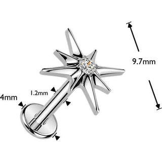 Titanium Labret cubic zirconia centered starburst Internally Threaded