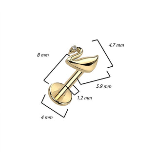 Titanium Labret Swan Zirconia Internally Threaded