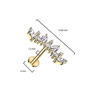 Titanium Labret Marquise Cut Zirconia Internally Threaded