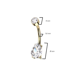 Titanium Belly Button Piercing Drop Zirconia Internally Threaded