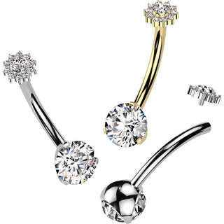 Titanium Belly Button Piercing flower zirconia Internally Threaded