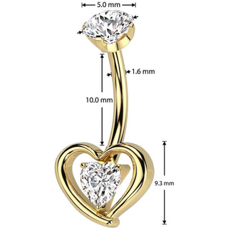 Titanium Belly Button Piercing heart in heart zirconia Internally Threaded