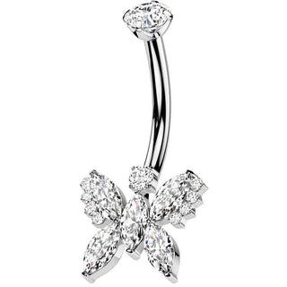 Titanium Belly Button Piercing butterfly zirconia Internally Threaded