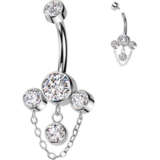 Titanium Belly Button Piercing 3 zirconias chain dangle Internally Threaded