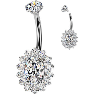 Titanium Belly Button Piercing oval zirconia Internally Threaded