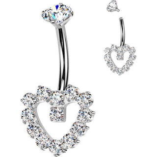 Titanium Belly Button Piercing heart zirconia Internally Threaded