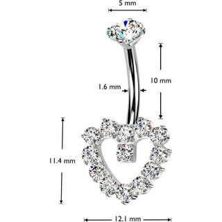 Titanium Belly Button Piercing heart zirconia Internally Threaded