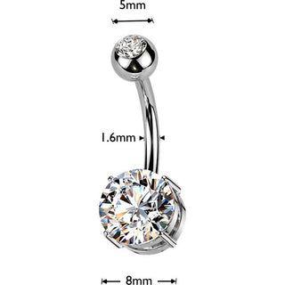 Titanium Belly Button Piercing double zirconia Internally Threaded