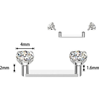 Titanium Surface Barbell zirconia prong setting Internally Threaded