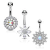 Belly Button Piercing Flowers Zirconia Opal Gold, 3  pieces