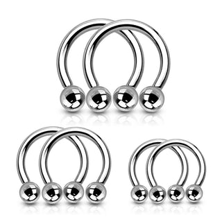 Hufeisen Piercing Kugel Silber, 3 Paar