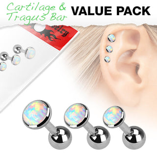 Barbell Opal Round Silver, 3  pieces