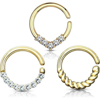 Septum Piercing Set Ring Zirkonia Gold Biegbar, 3 Stück