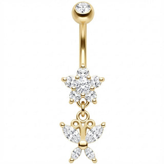 Bauchnabelpiercing Kristall Blume Anhänger Schmetterling