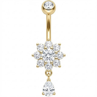 Bauchnabelpiercing Kristallblume mit Tropfenanhänger