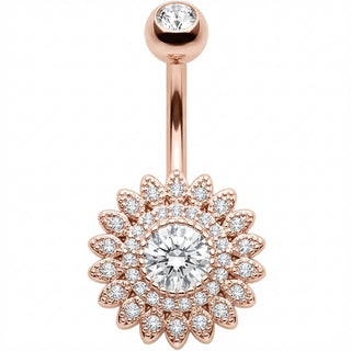 Belly Button Piercing Crystal Paved Sunflower