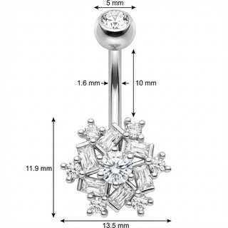 Bauchnabelpiercing Kristall Schneeflocke Baguette Cluster