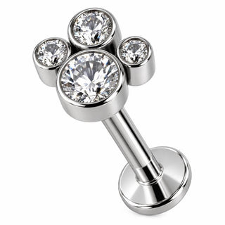 Titanium Labret Crystal Paw Print Cluster Internally Threaded
