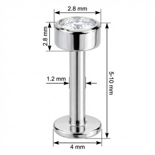 Titan Labret Runder Kristall in Zargenfassung Innengewinde