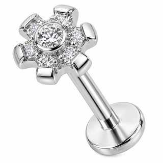 Titanium Labret Crystal Flower Cluster Top Internally Threaded