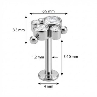 Titan Labret Kristall Trio mit Kugeln Innengewinde