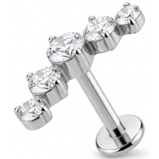 Titan Labret Geschwungener Bogen mit fünf Kristallen Innengewinde