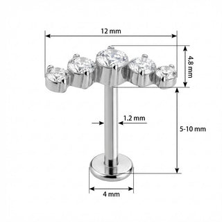 Titan Labret Geschwungener Bogen mit fünf Kristallen Innengewinde