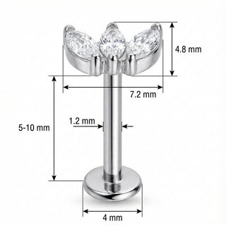 Titan Labret Drei Marquise Kristalle Fächer Innengewinde