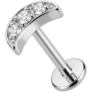 Titan Labret Gebogener Bogen Drei Kristalle Innengewinde