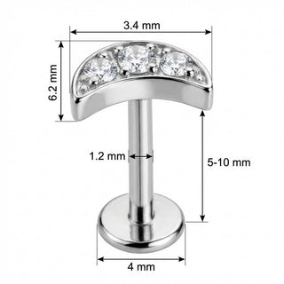 Titan Labret Gebogener Bogen Drei Kristalle Innengewinde