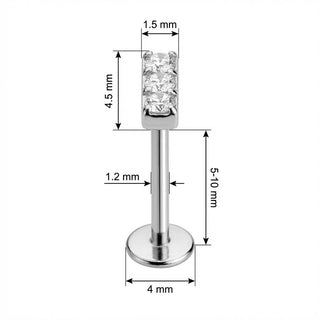 Titan Labret Stab mit drei Kristallen Innengewinde