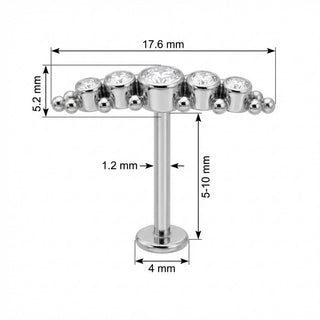 Titan Labret Gebogener Kristallbogen mit Kugeln Innengewinde
