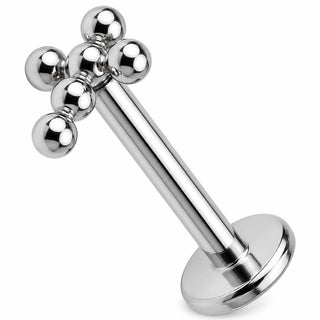 Titanium Labret Five Bead Cross Cluster Internally Threaded